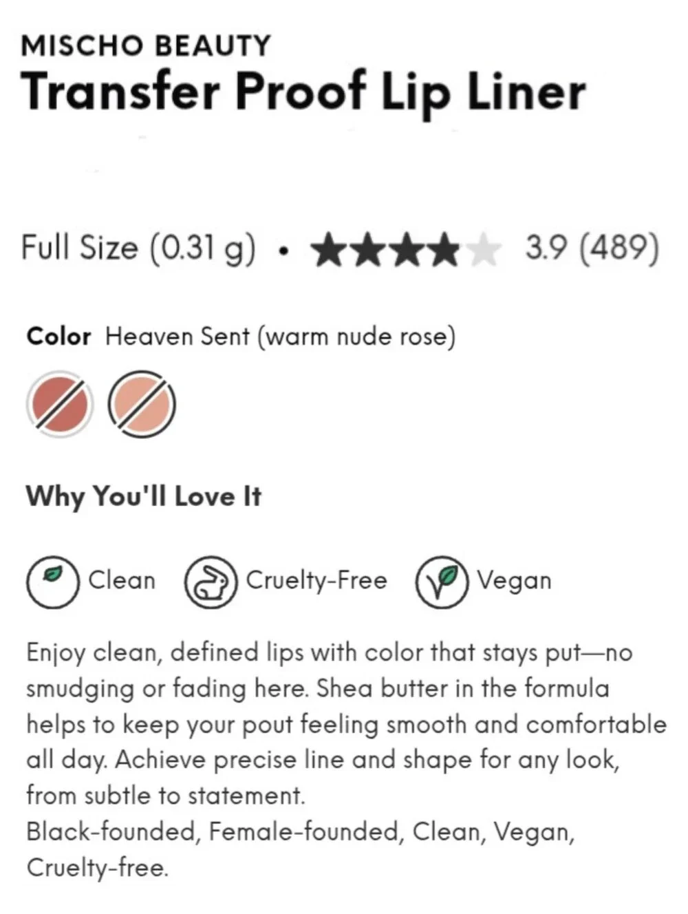 🎉2•$13/3•$18🎉 MISCHO BEAUTY Transfer Proof Lip Liner In Heaven Sent